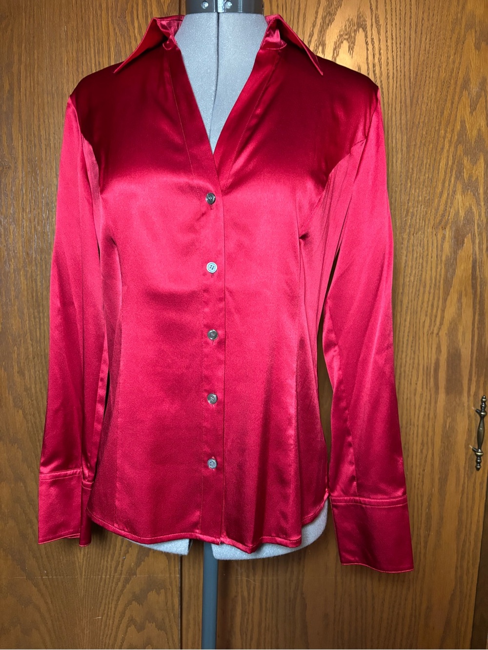 Talbots Red Satin Button-Front Shirt Size 8